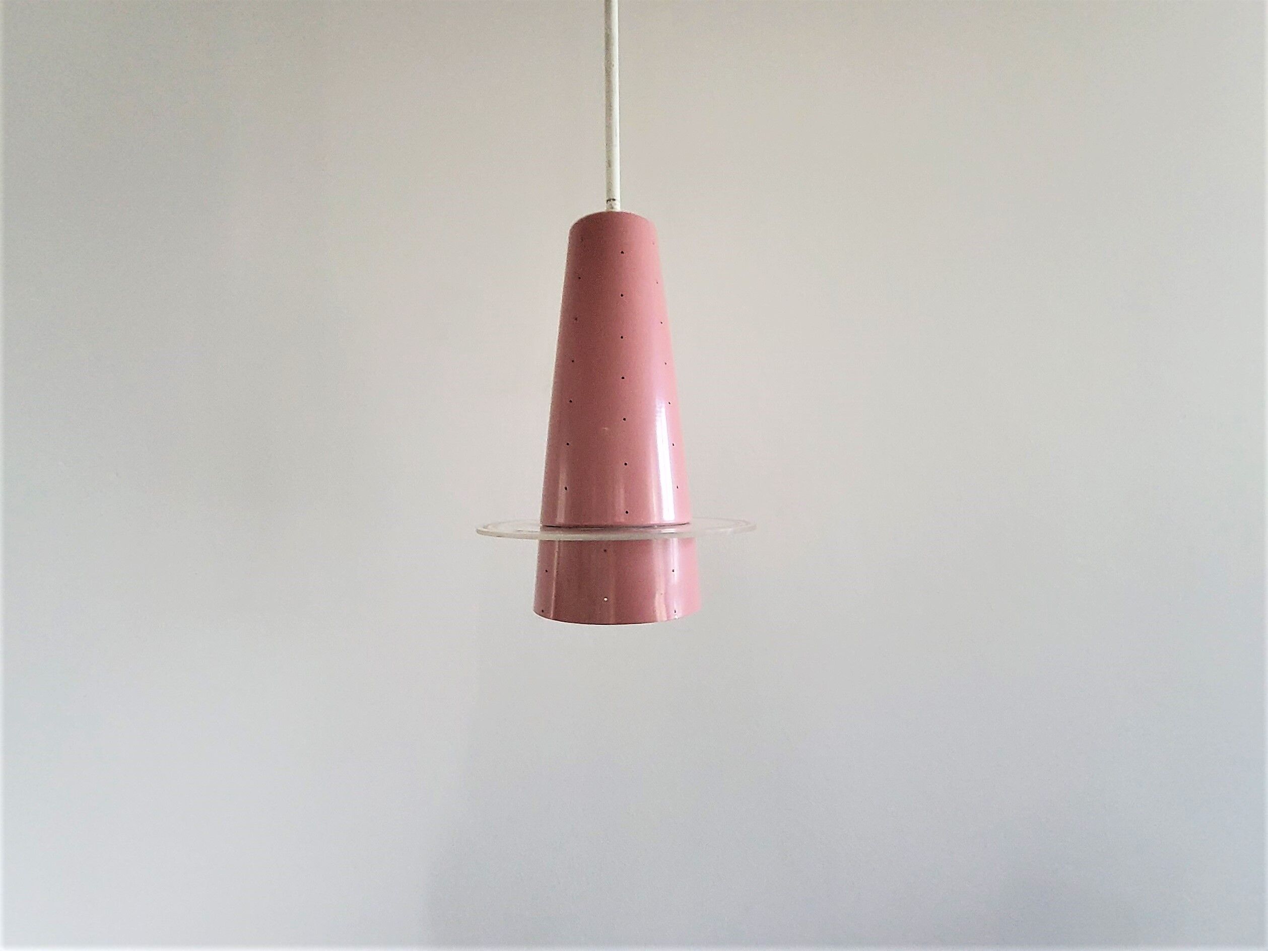 Pink conical pendant lamp from Evenblij, The Netherlands 1960's