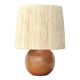 Wooden ball lamp with raffia lampshade 70s