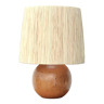 Wooden ball lamp with raffia lampshade 70s