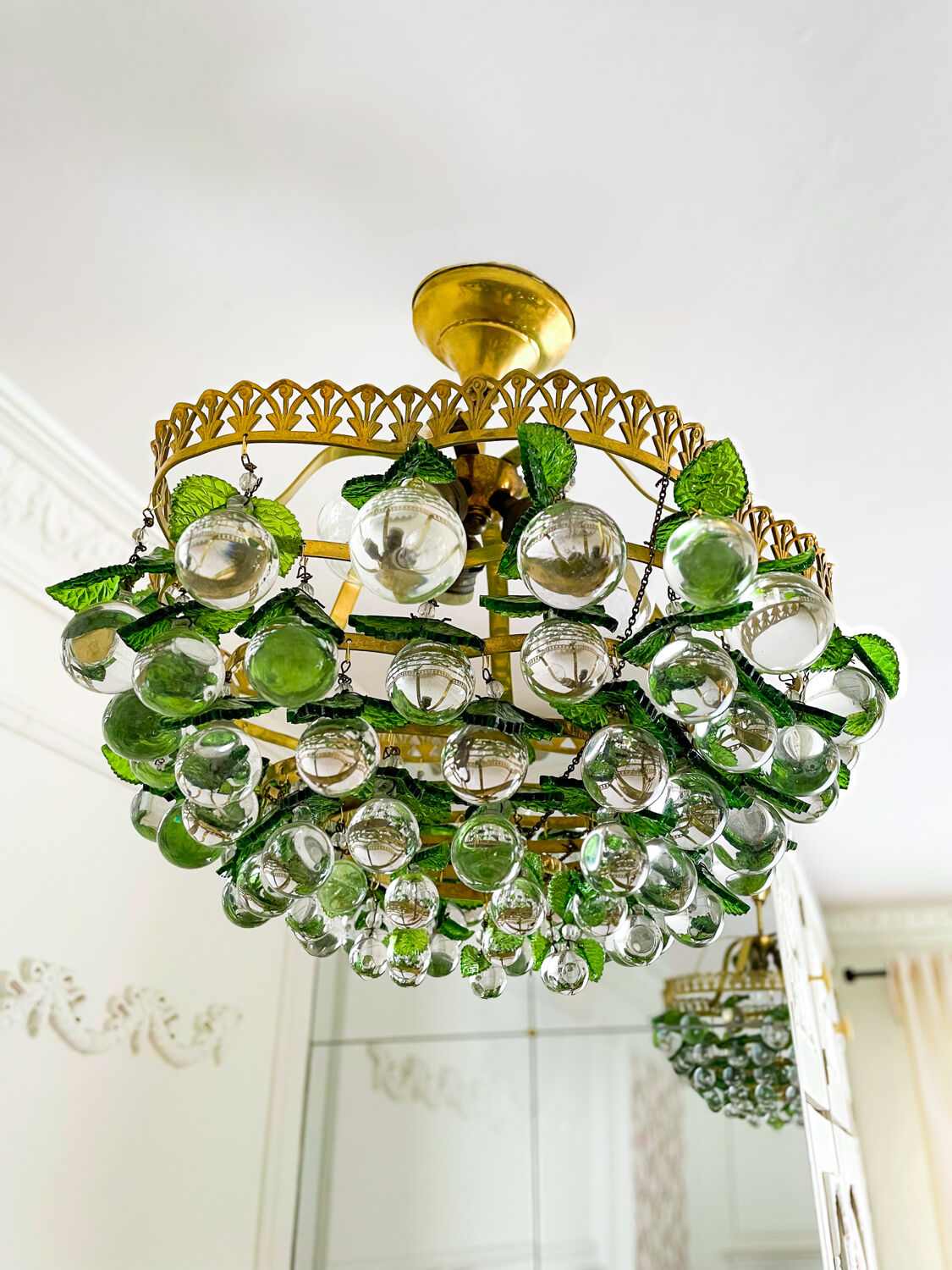 Lustre vintage à feuilles Murano en laiton massif