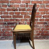 Set of a chair and an armchair in wood and yellow fabric