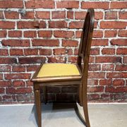Set of a chair and an armchair in wood and yellow fabric