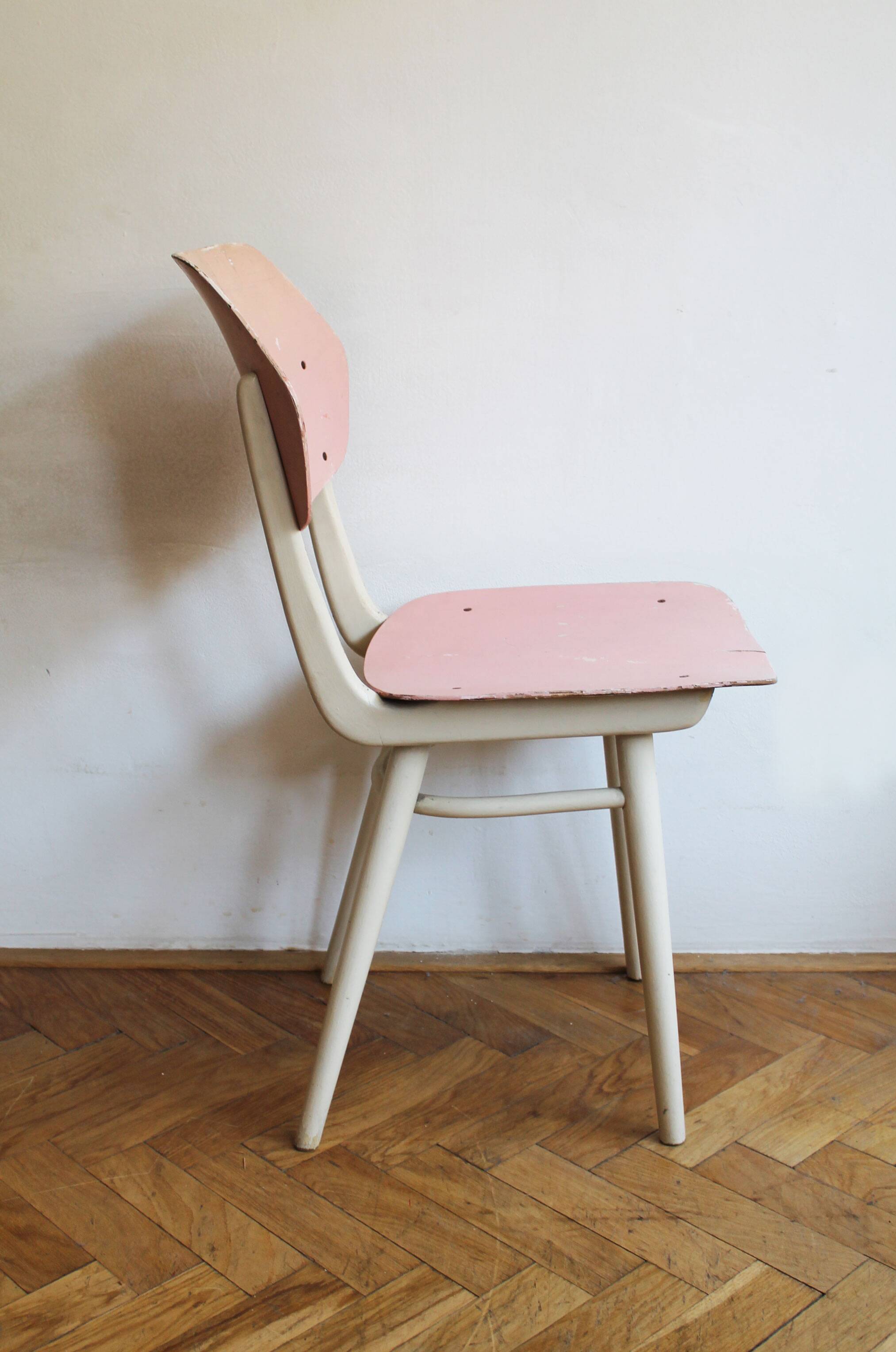 Set of 6 vintage TON chairs in painted wood, Czechoslovakia, 1964