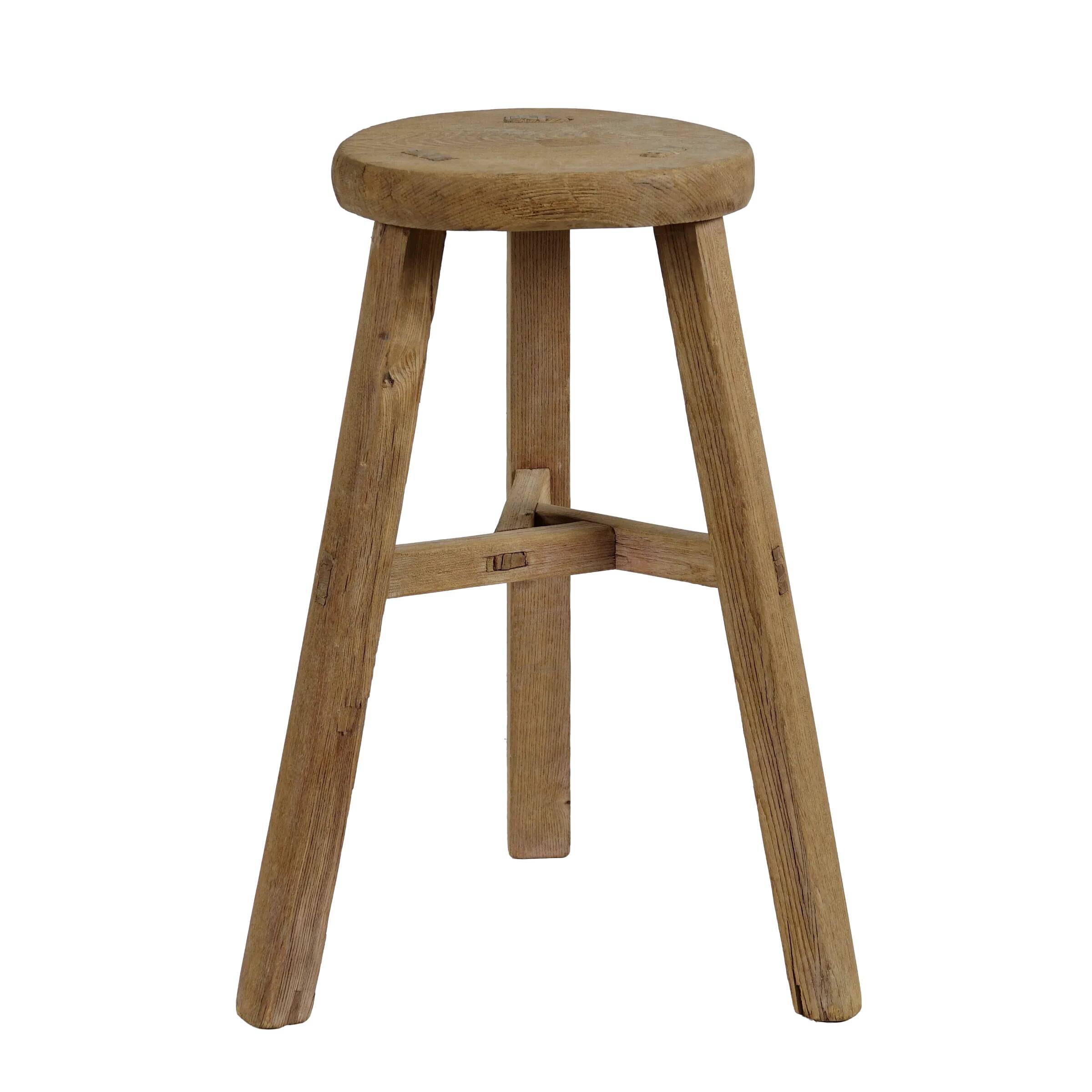 Gong - Antique Chinese pine stool, round seat no. 7