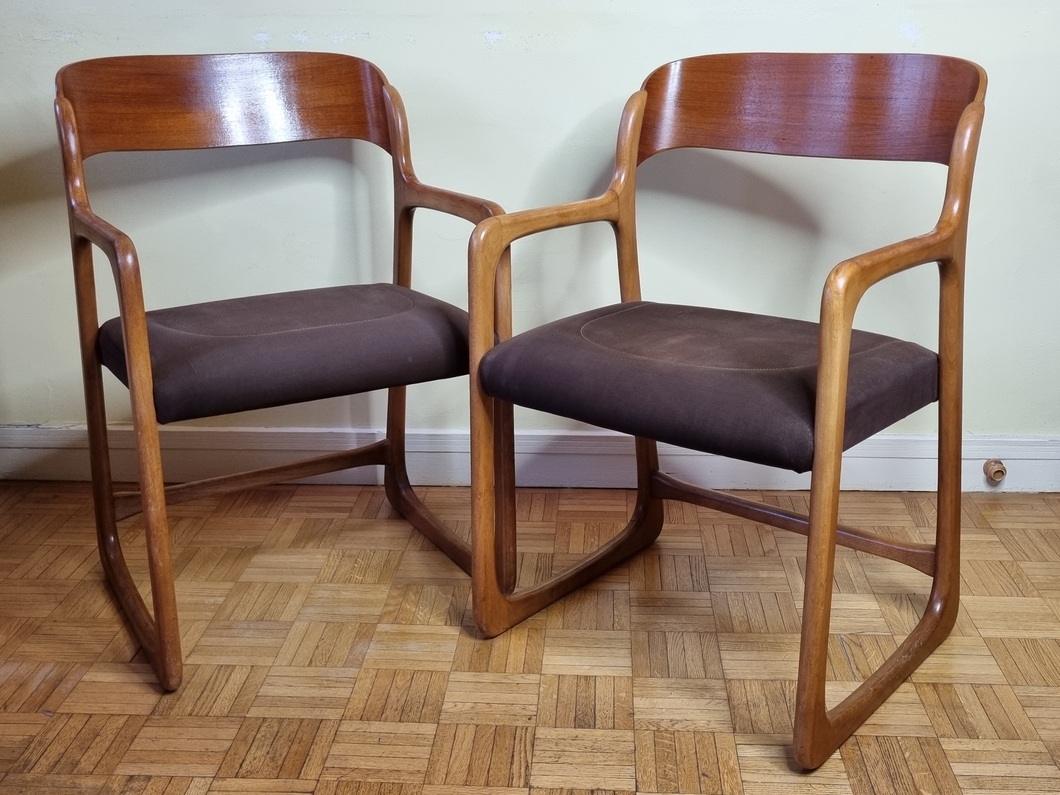 Pair of Baumann armchairs, model "sled", 1960