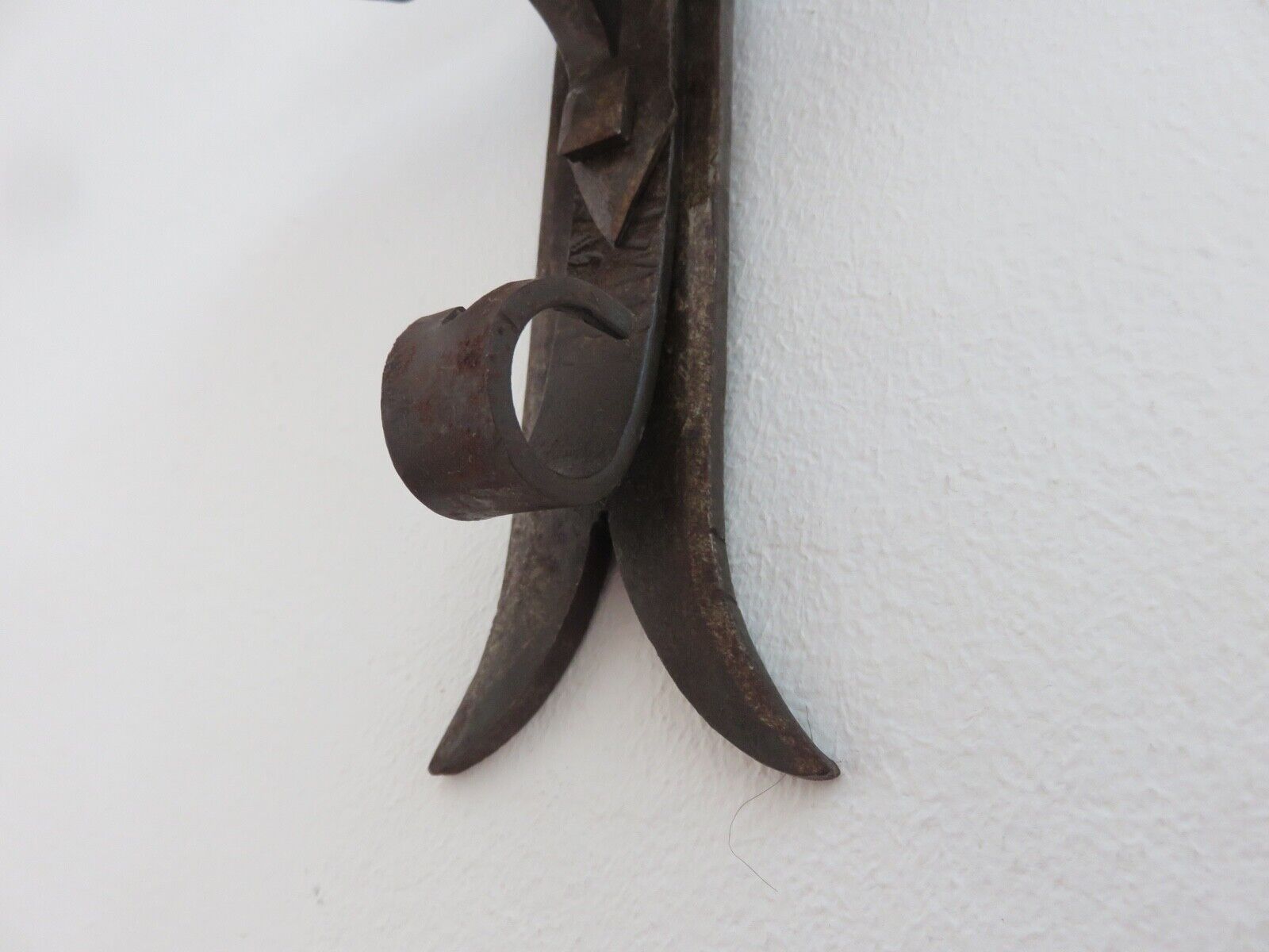 Series of 3 brutalist double wall candle holders in wrought iron beaten 40 years 50