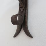 Series of 3 brutalist double wall candle holders in wrought iron beaten 40 years 50