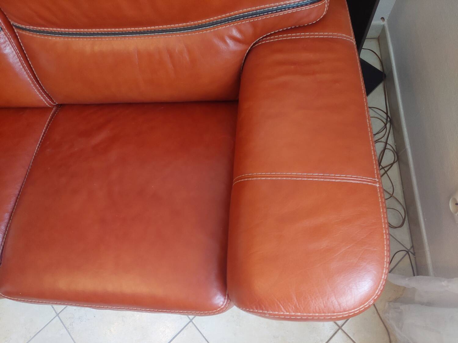 Large brown buffalo leather sofa