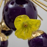 Italian Murano Glass and Brass Sputnik Chandelier, Yellow and Purple Sphere