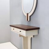 Postmodern Ivory Lacquered Walnut Wall Mirror and Console Table, Italy