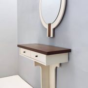 Postmodern Ivory Lacquered Walnut Wall Mirror and Console Table, Italy