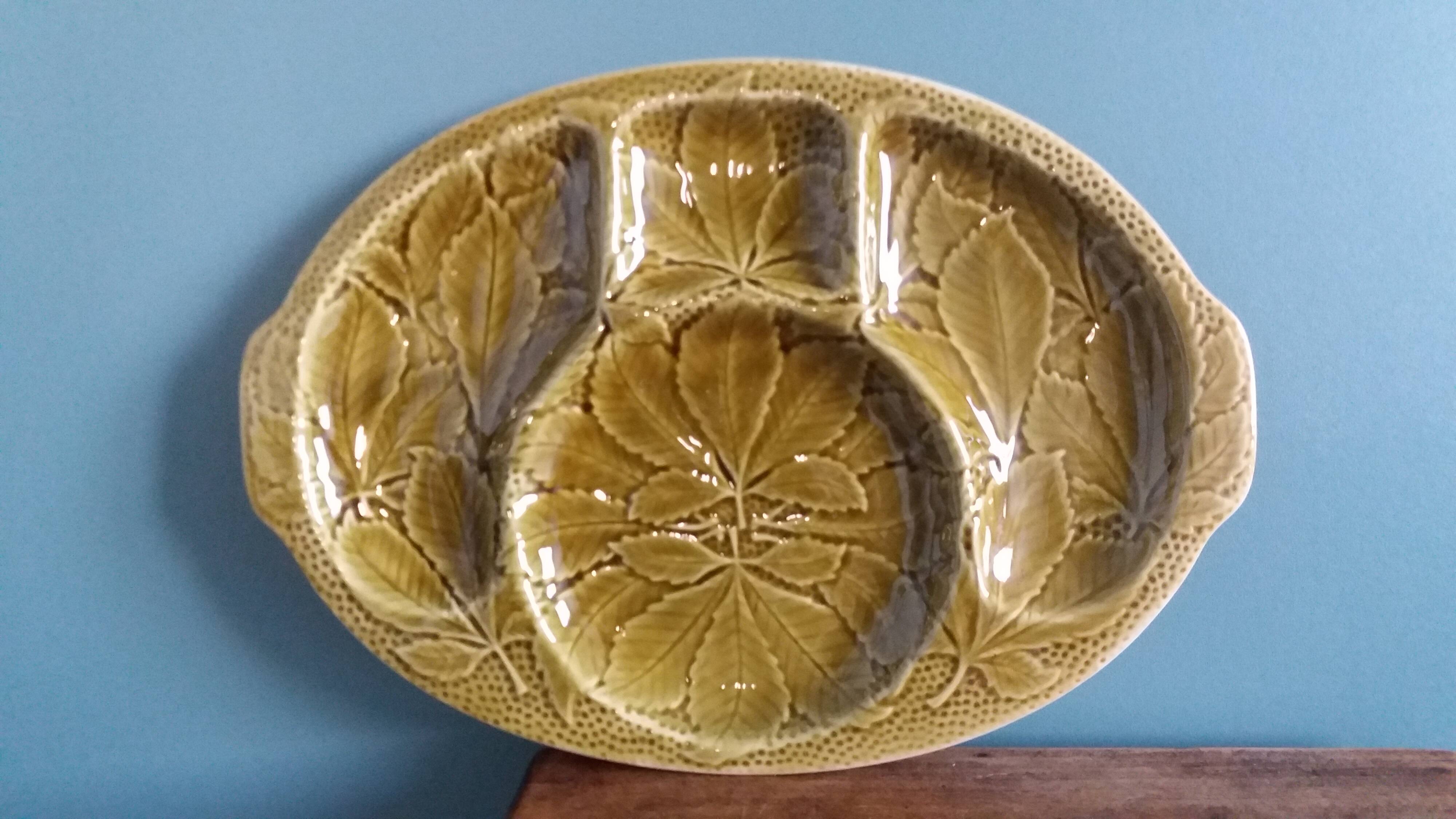 Gien platter, compartmentalized earthenware appetizer serving tray