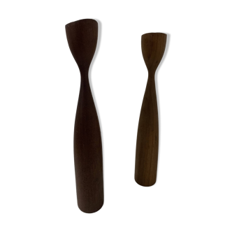 Pair of Scandinavian teak candlesticks