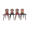 Lot de 4 chaises alsacienne bois et skaï bois sculpté art populaire, cuisine,salon, chalet