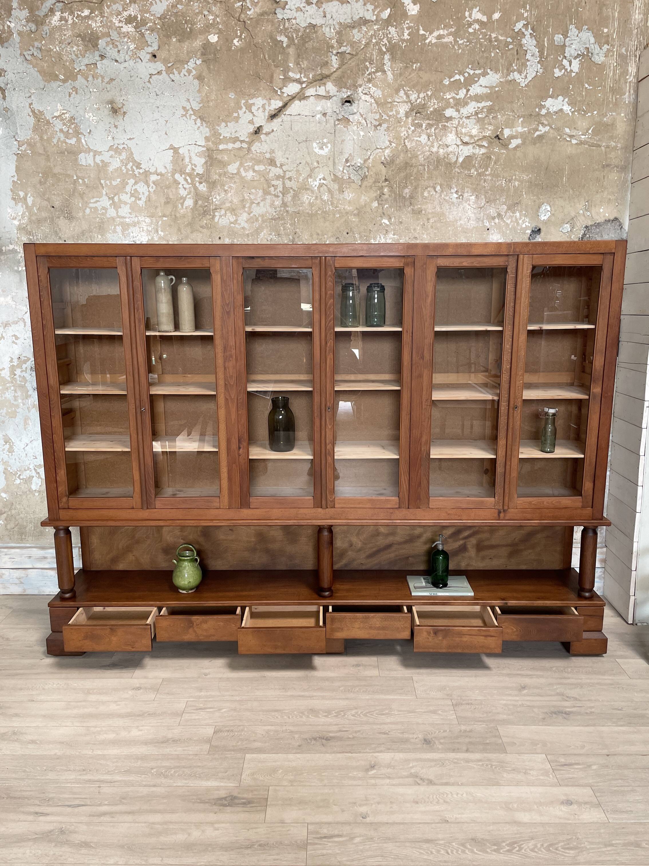 Solid wood display cabinet.