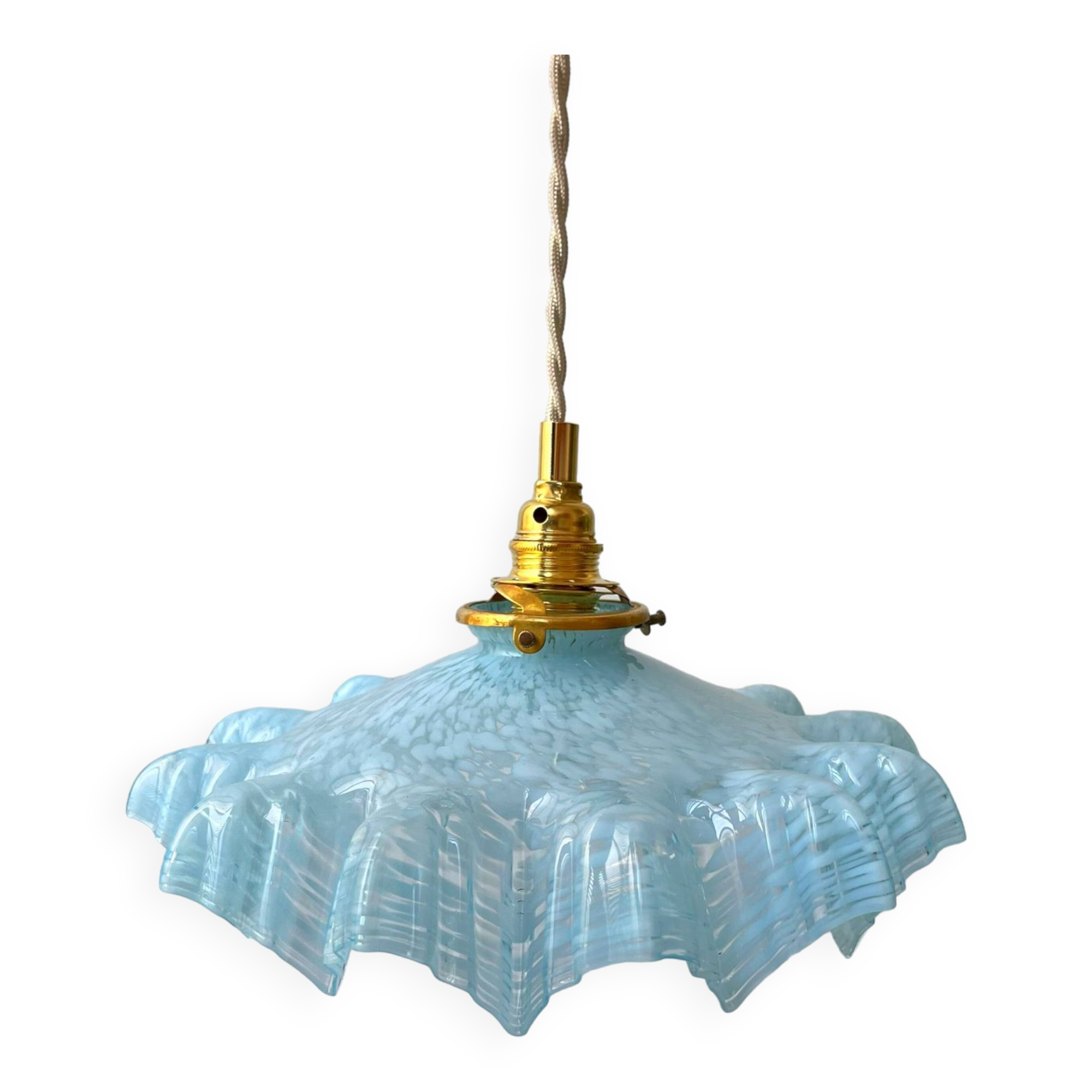 Large serrated blue Clichy glass pendant light