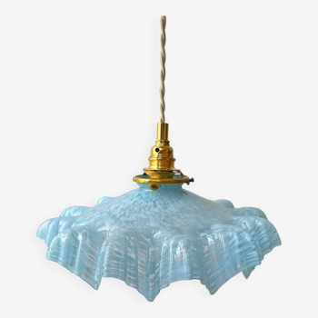 Large serrated blue Clichy glass pendant light