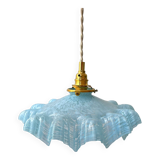Large serrated blue Clichy glass pendant light