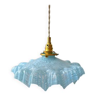 Large serrated blue Clichy glass pendant light