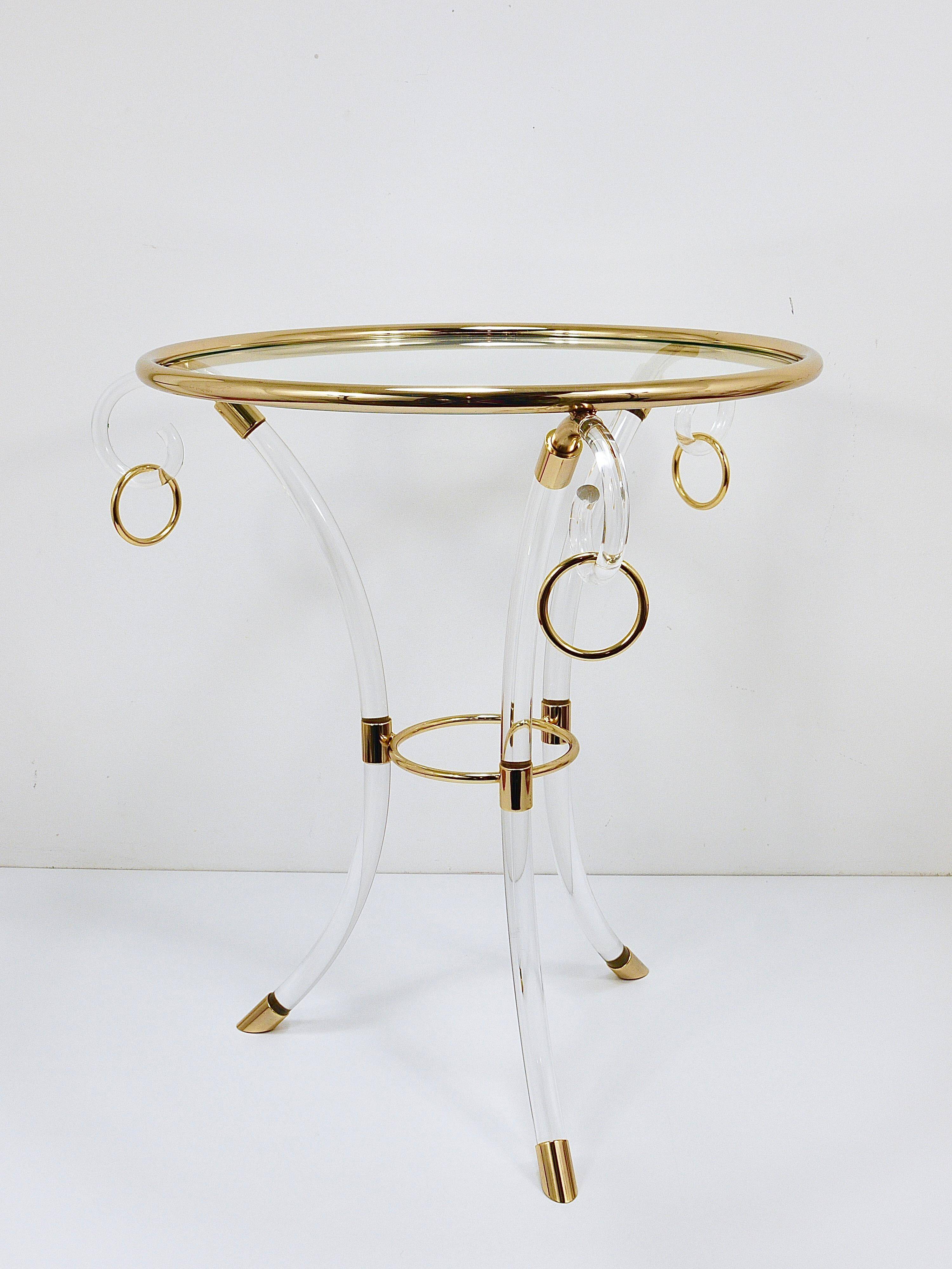 Table basse Tripode style Maison Jansen en lucite et métal doré