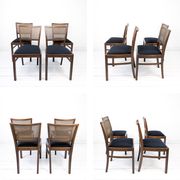 Lot de 4 chaises vintage en bois, cannage viennois et assise noire