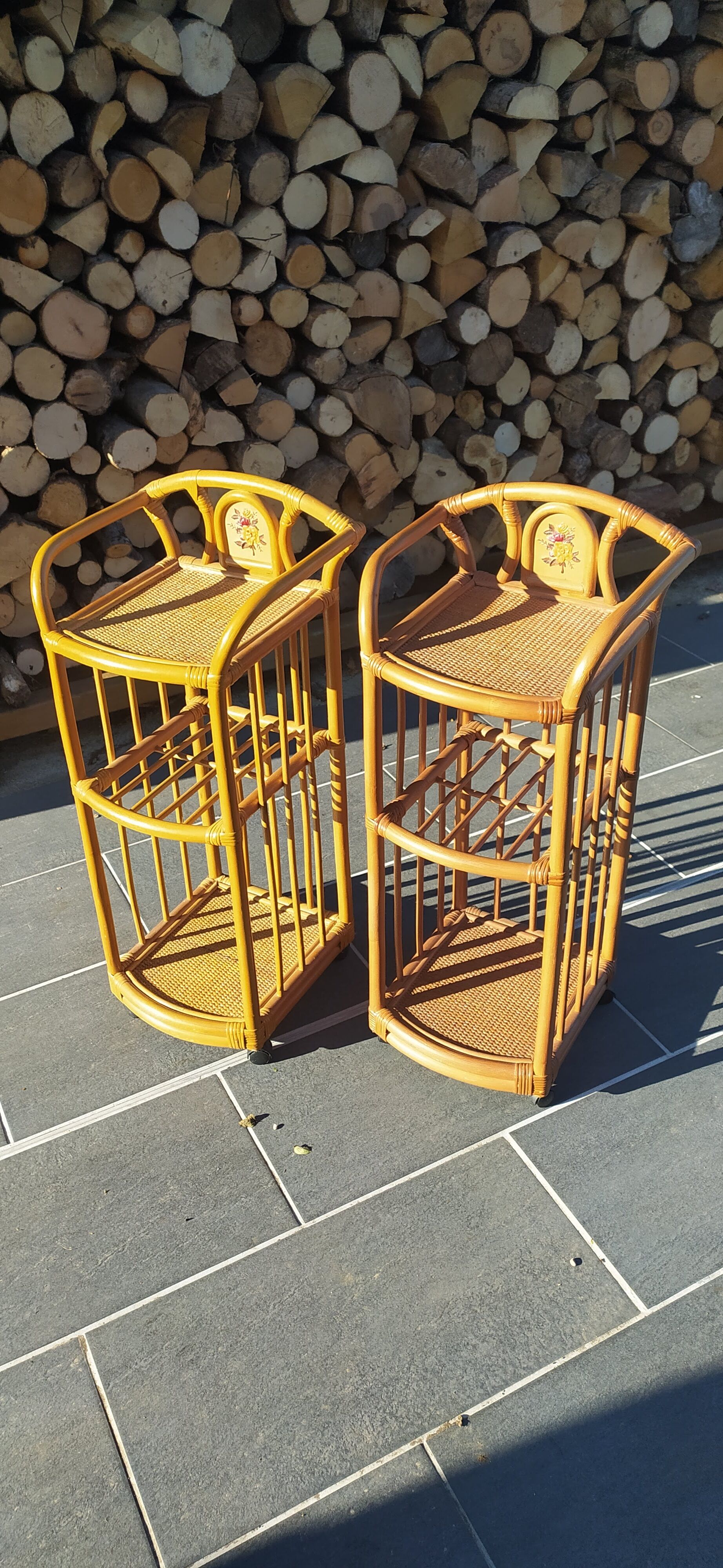 Pair of vintage bedsides in rattan and bamboo