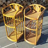 Pair of vintage bedsides in rattan and bamboo