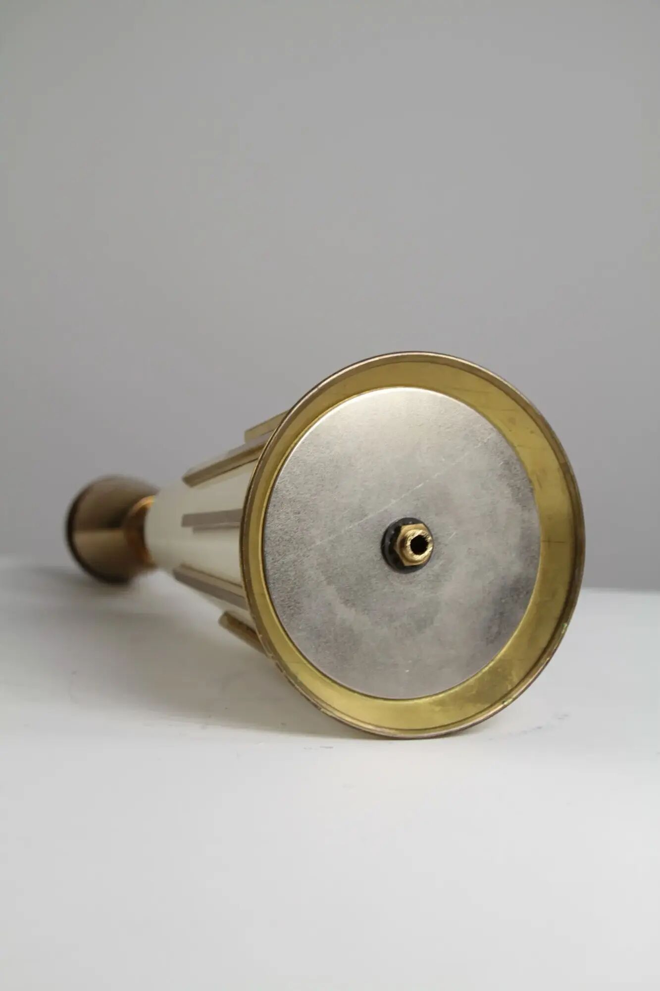 Cream & brass table lamp, Italian modernist, 1950s
