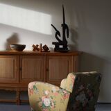 Modern Danish pair of curved lounge chairs, original fabric, Fritz Hansen, 1940.