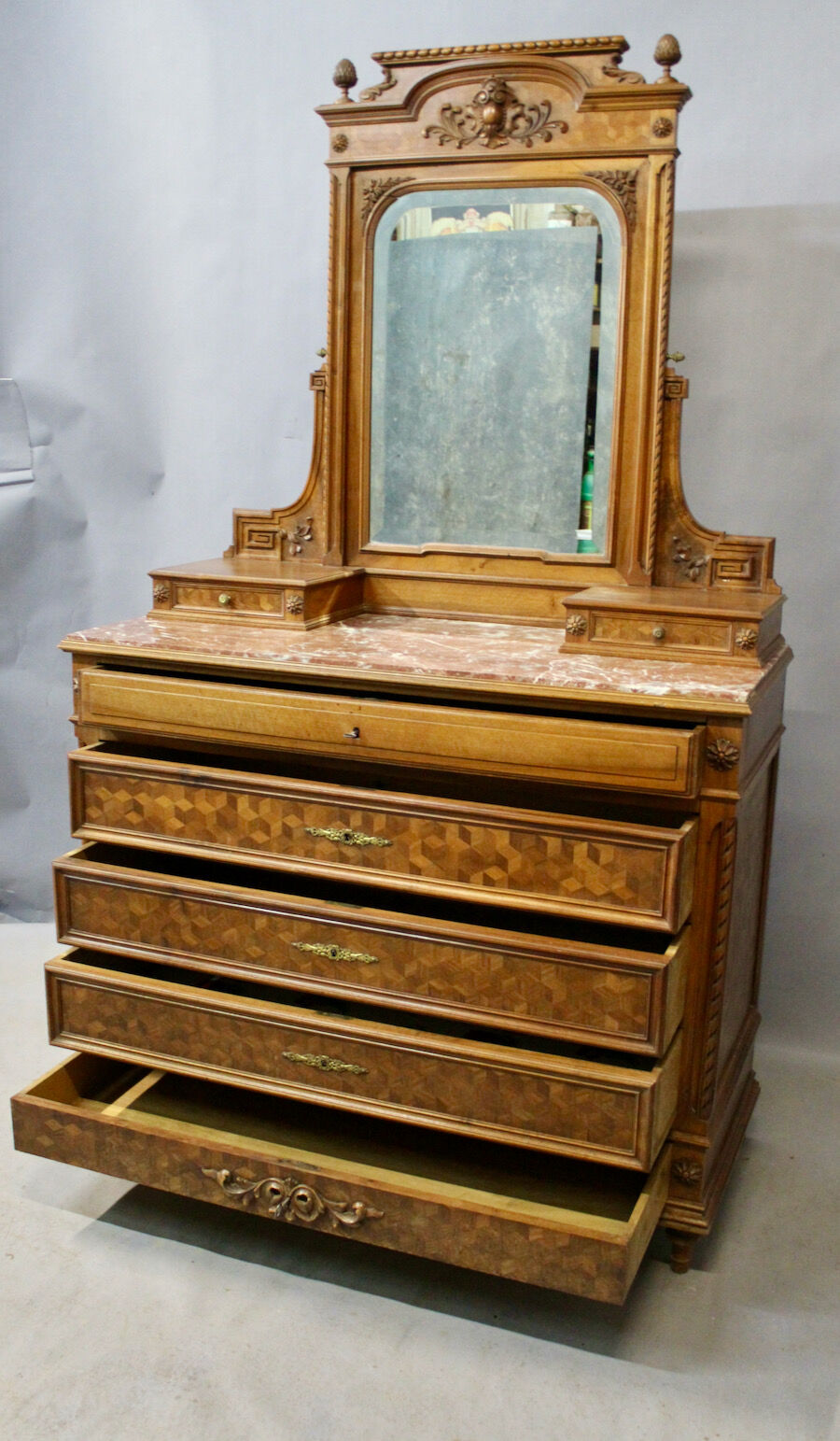 Coiffeuse Marquetée à 5 Tiroirs Et Psyché 1925