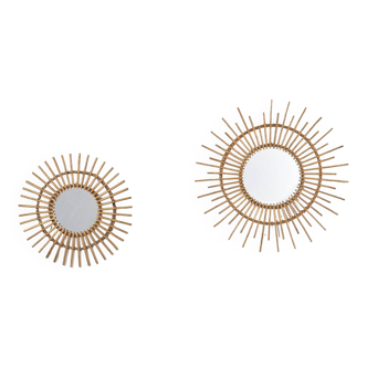 Pair of rattan sun mirrors