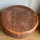 Carved leather pouf in the Mayan style by Angel Pazmino, Ecuador, 1960