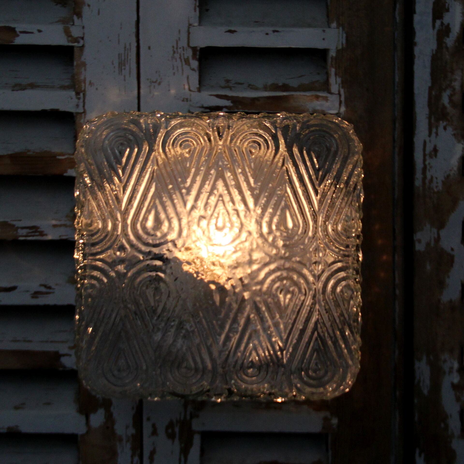 Square ceiling light, thick old glass, vintage