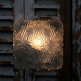 Square ceiling light, thick old glass, vintage