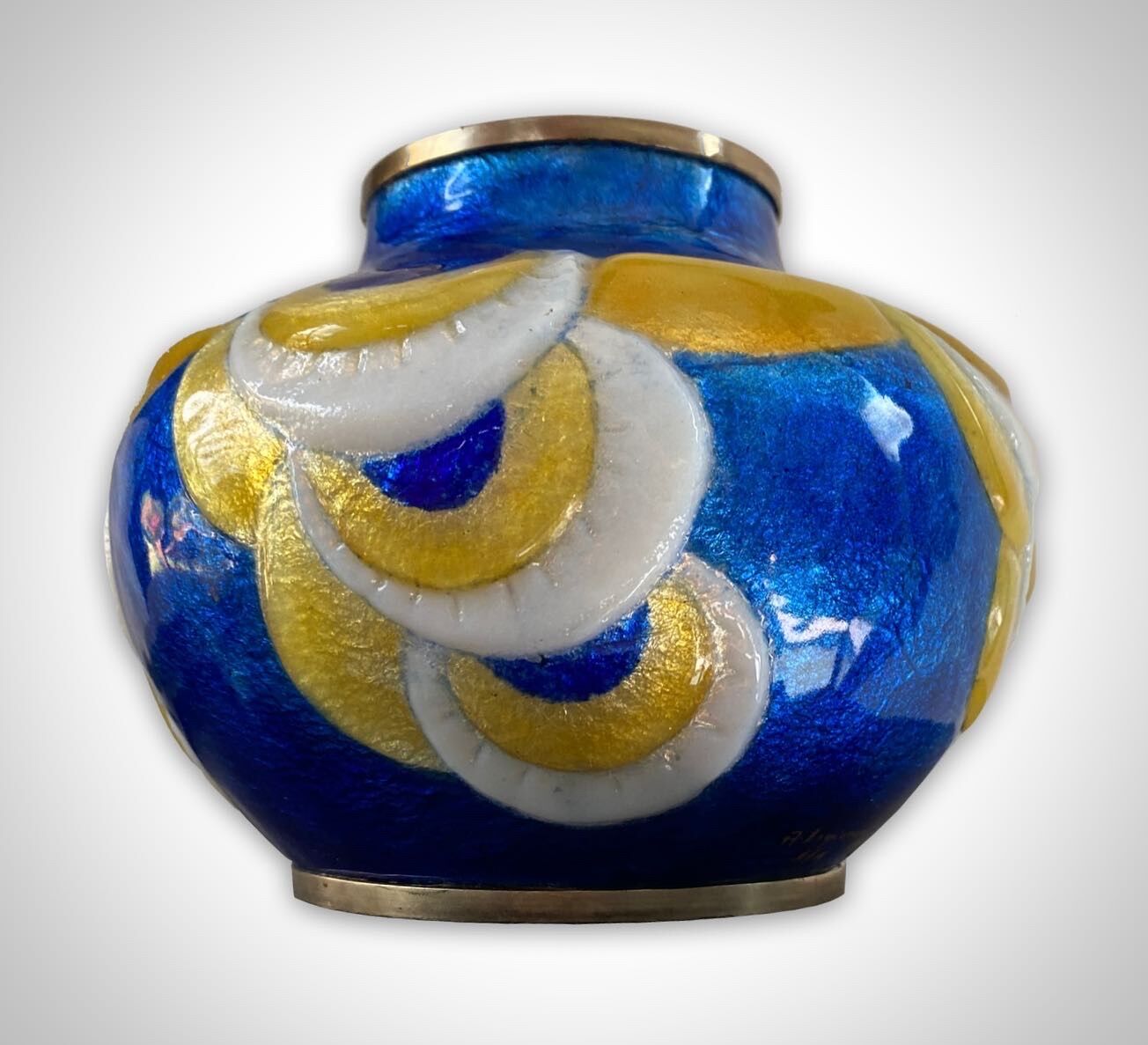 Azar Laguionie modernist art deco vase in Limoges enamels