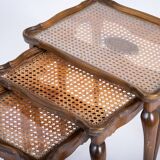 Vintage Nesting Tables with Rattan and Glass Top by Jason Møbler, 1960s, Set of 3