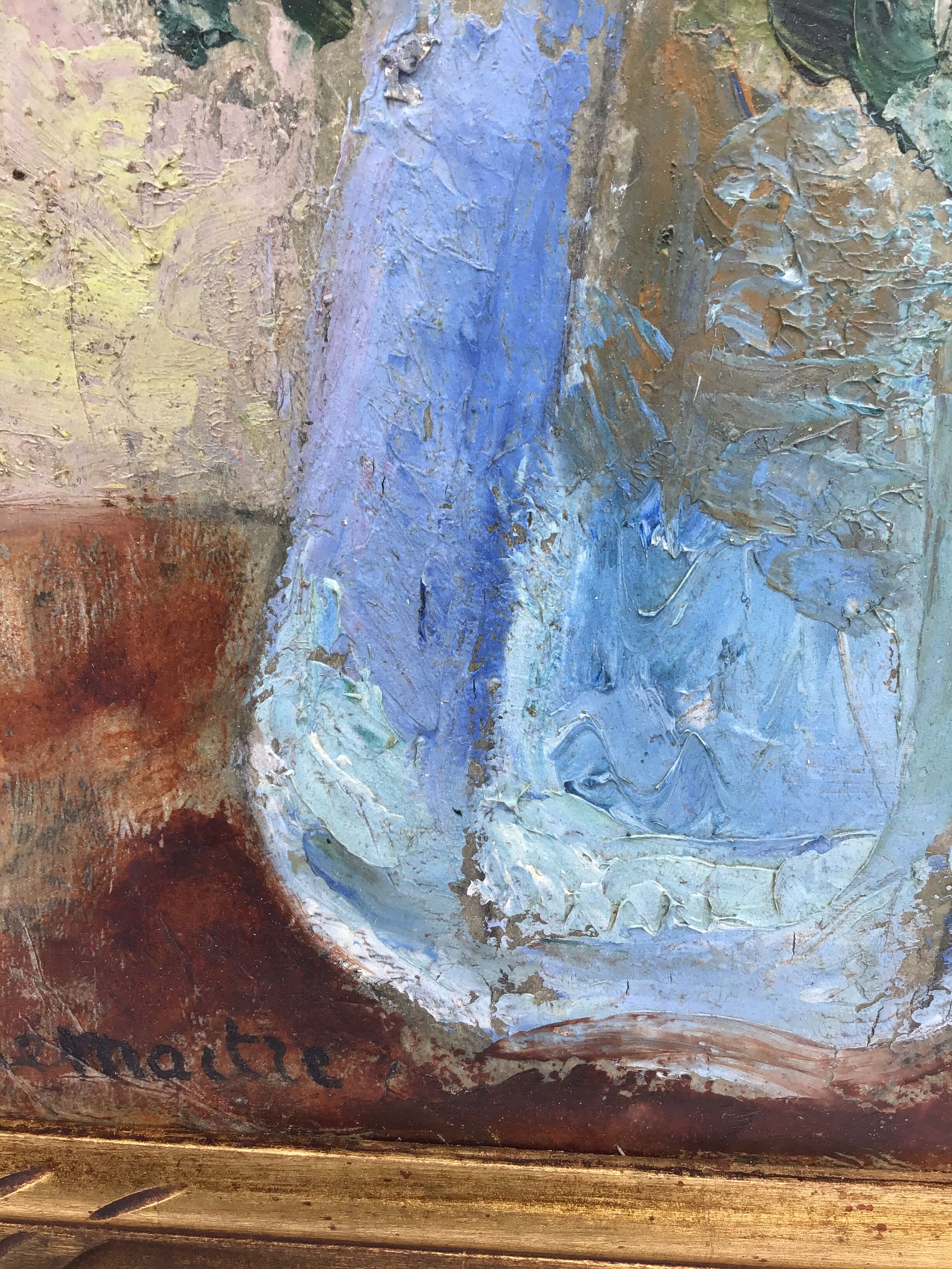 Antique painting, flowers in a vase