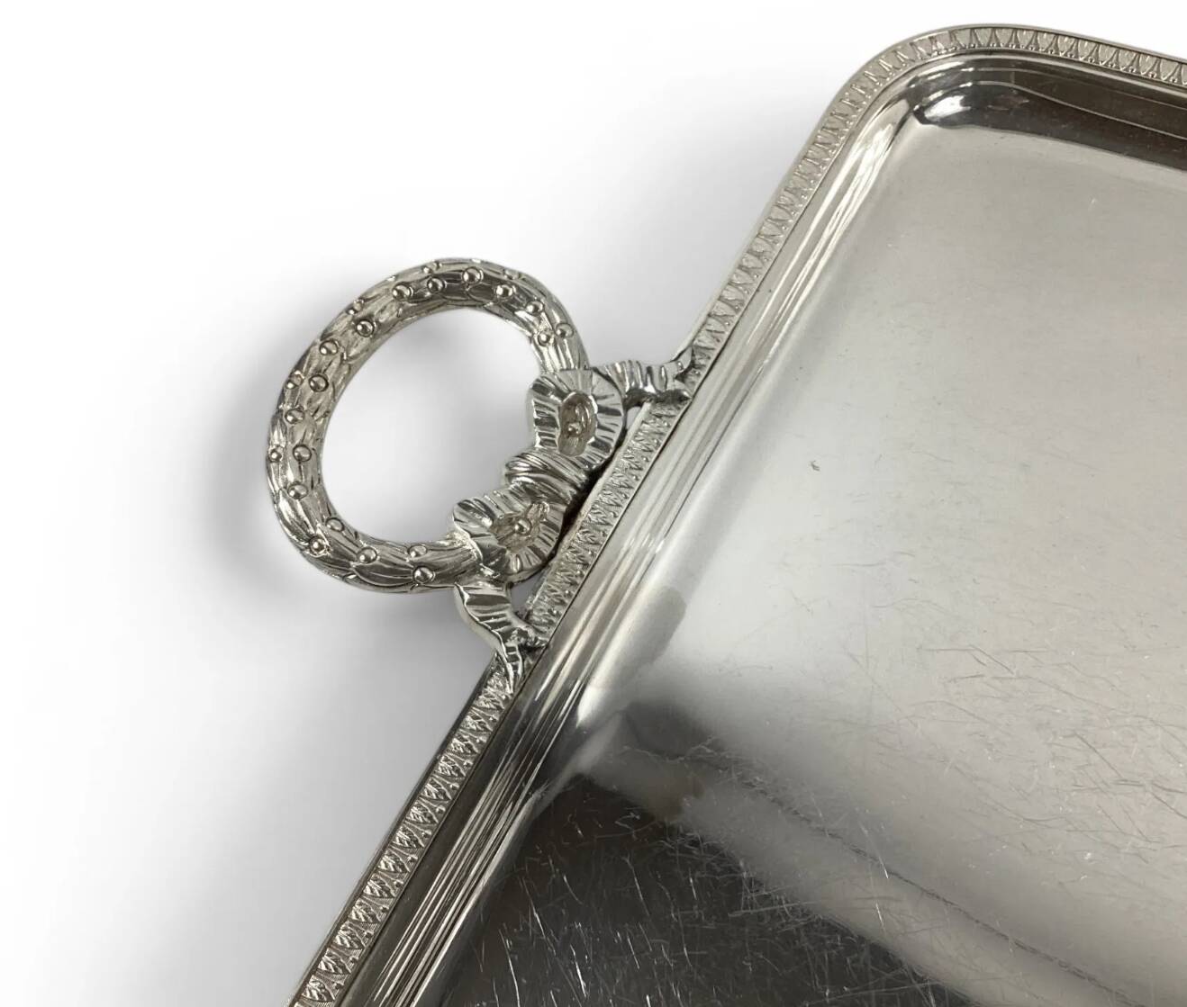 Silver-plated service tray in the style of Louis XVI.