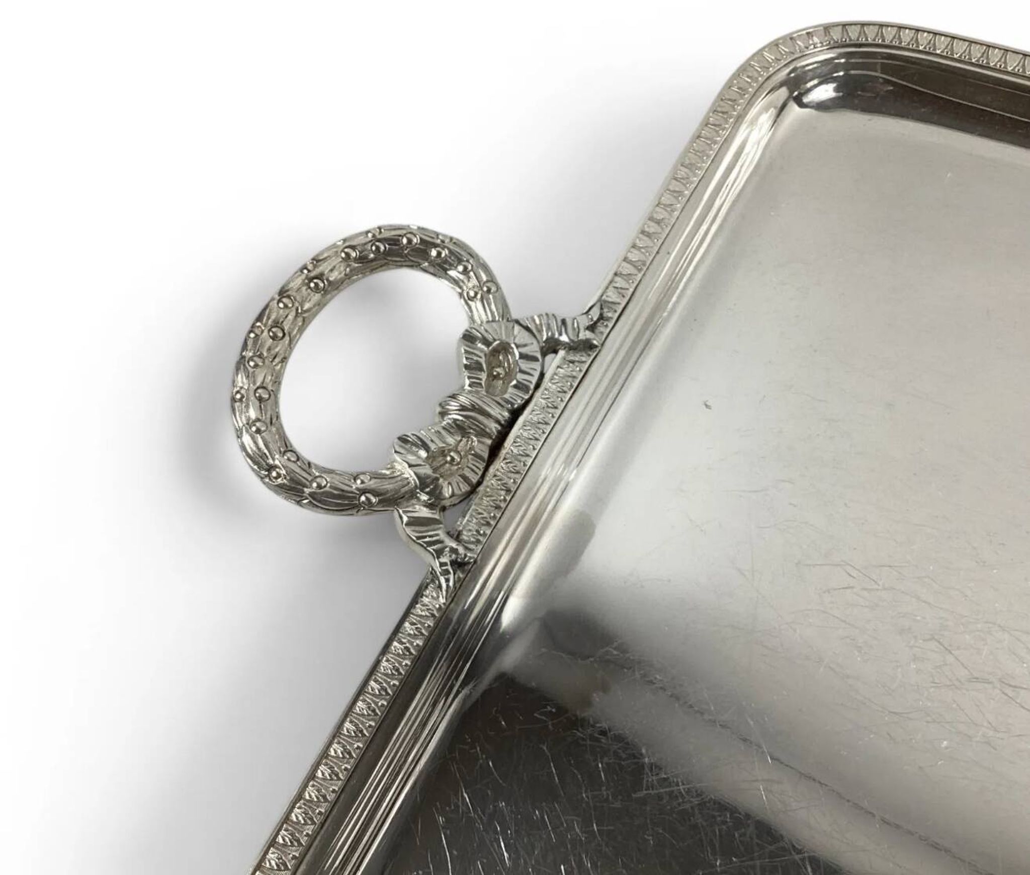 Silver-plated service tray in the Louis XVI style.