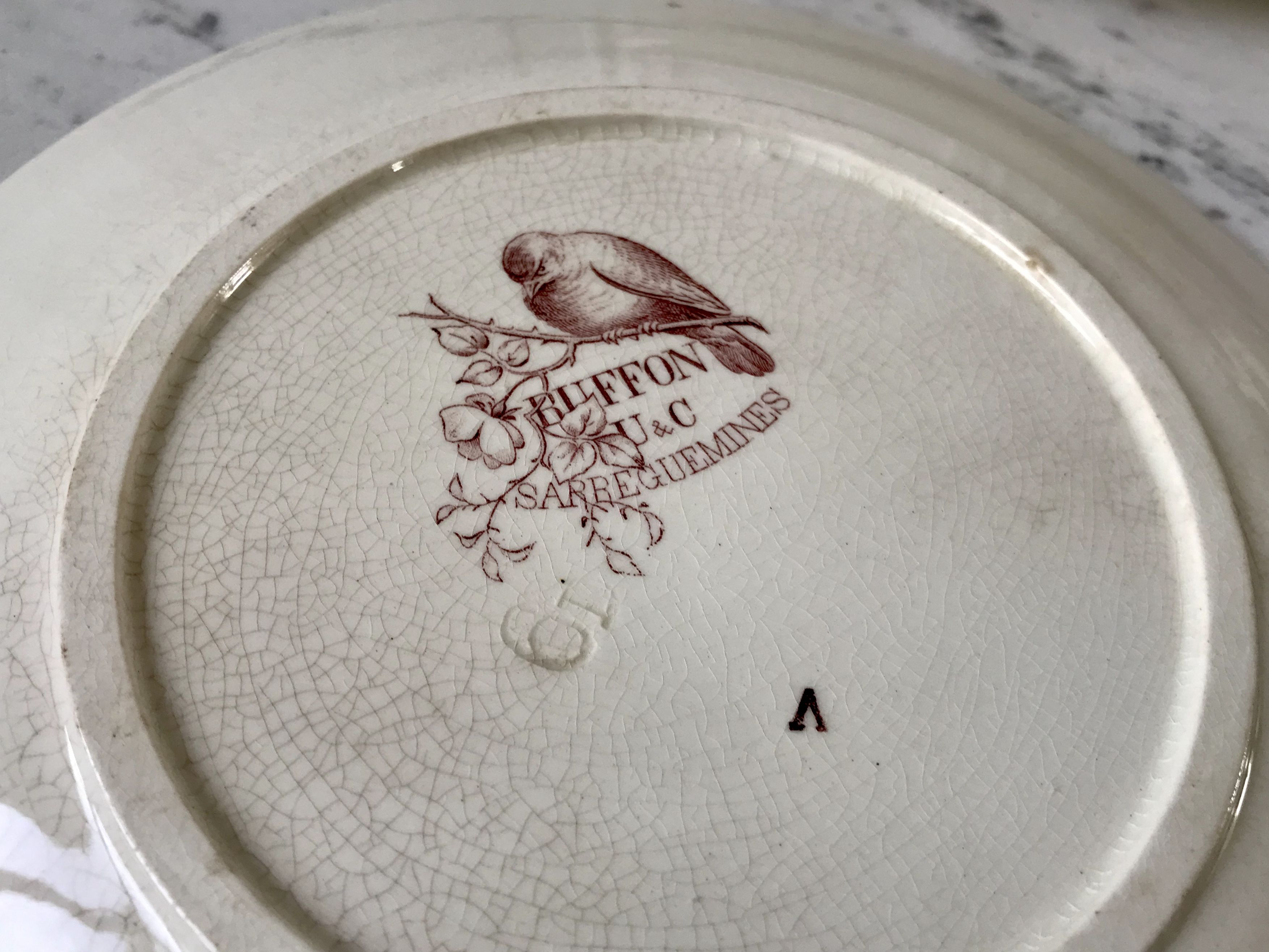 Trio of dessert plates Terre de Fer, faience digoin Sarreguemines, Buffon model