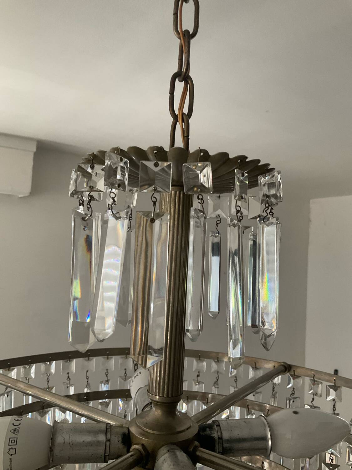 Large crystal chandelier with cascade of pendants from the 60s and 70s