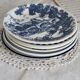 6 blue and white earthenware and porcelain dessert plates