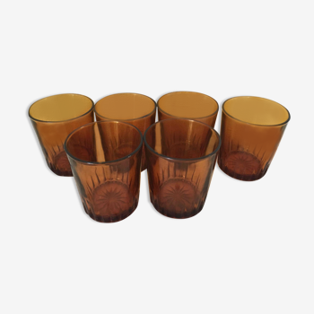 Lot de 6 verres à eau vintage ambre