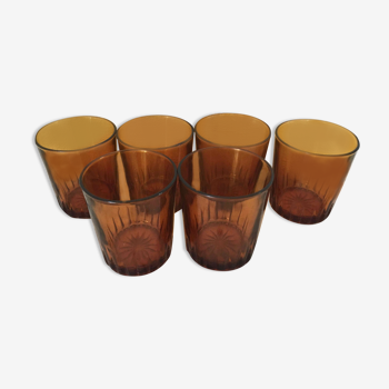 Set of 6 vintage amber water glasses