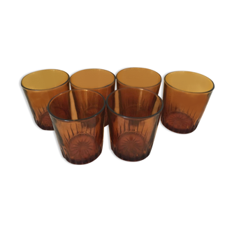 Lot de 6 verres à eau vintage ambre