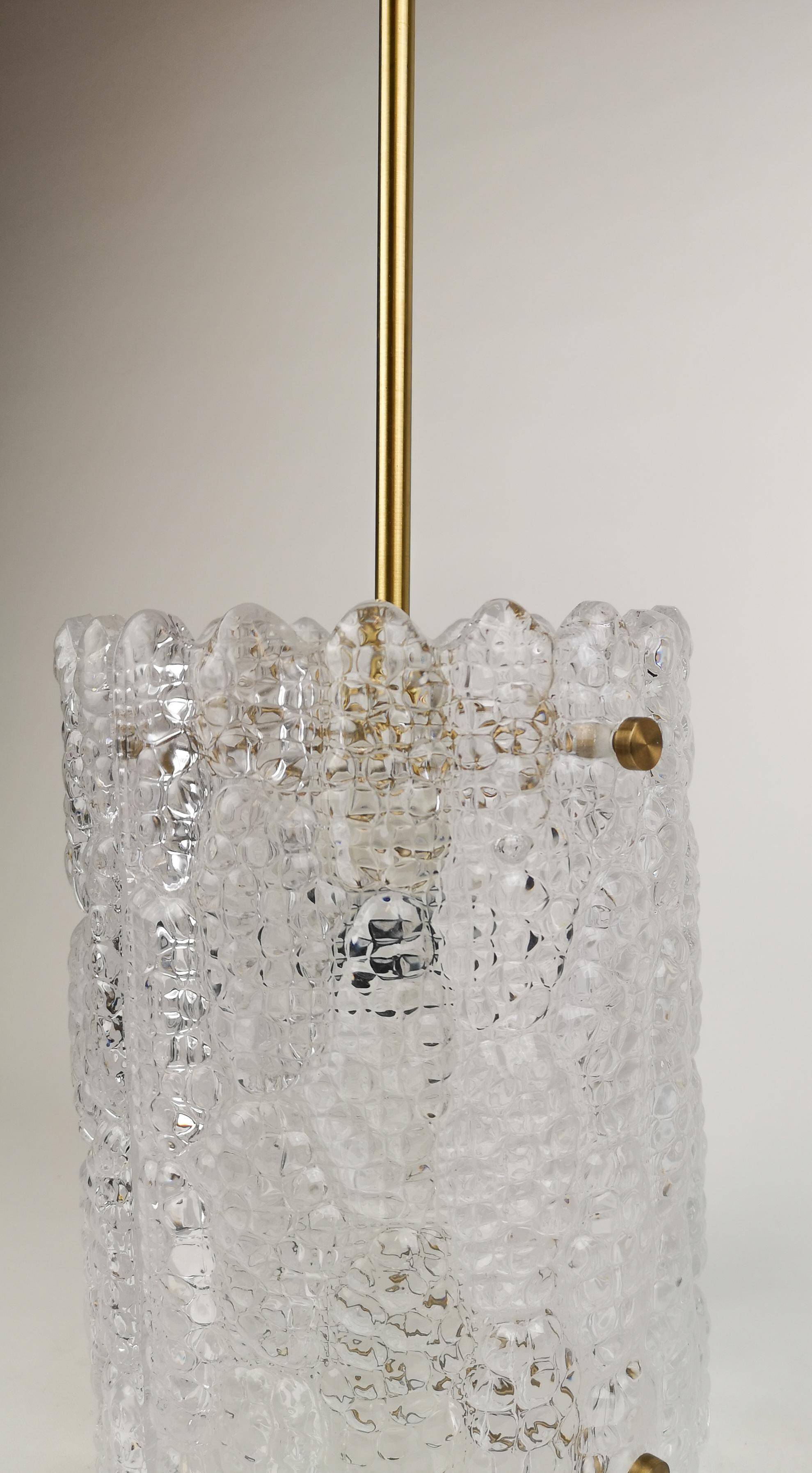 Suspended cylindrical crystal chandelier Mid-Century modern Carl Fagerlund for Orrefors, 1960s