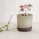 Glazed stoneware vase signed – Art ceramic flower holder