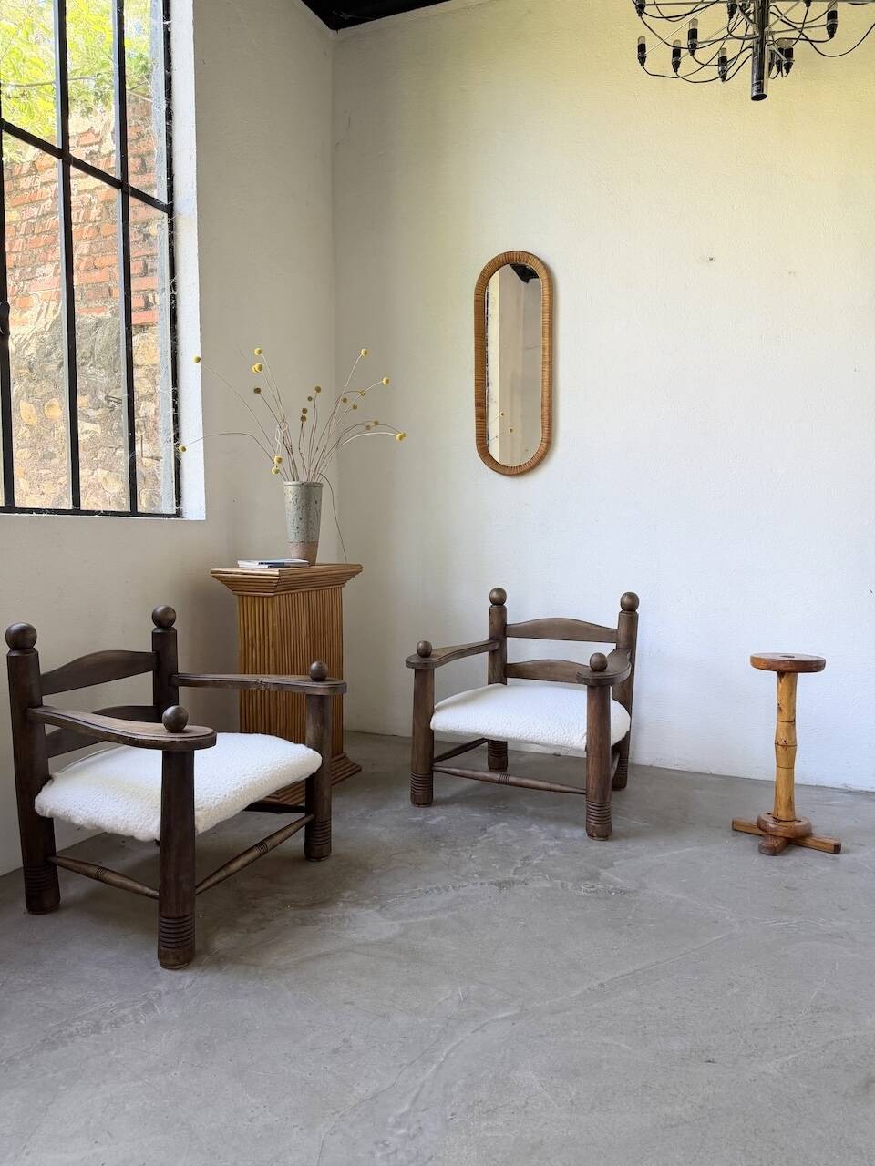 Miroir osier tressé Italie années 60 ovale
