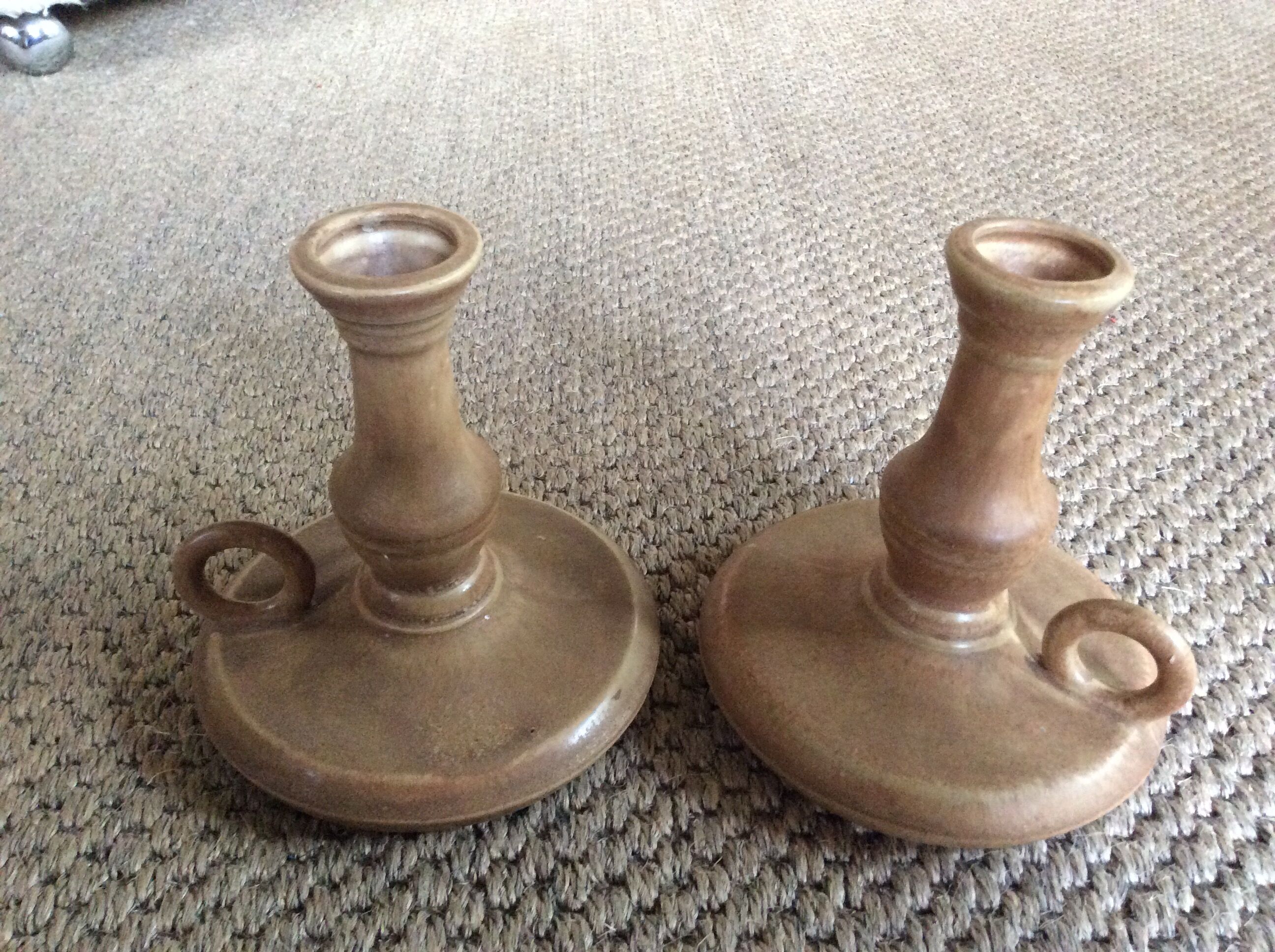 Pair of stoneware candle holders