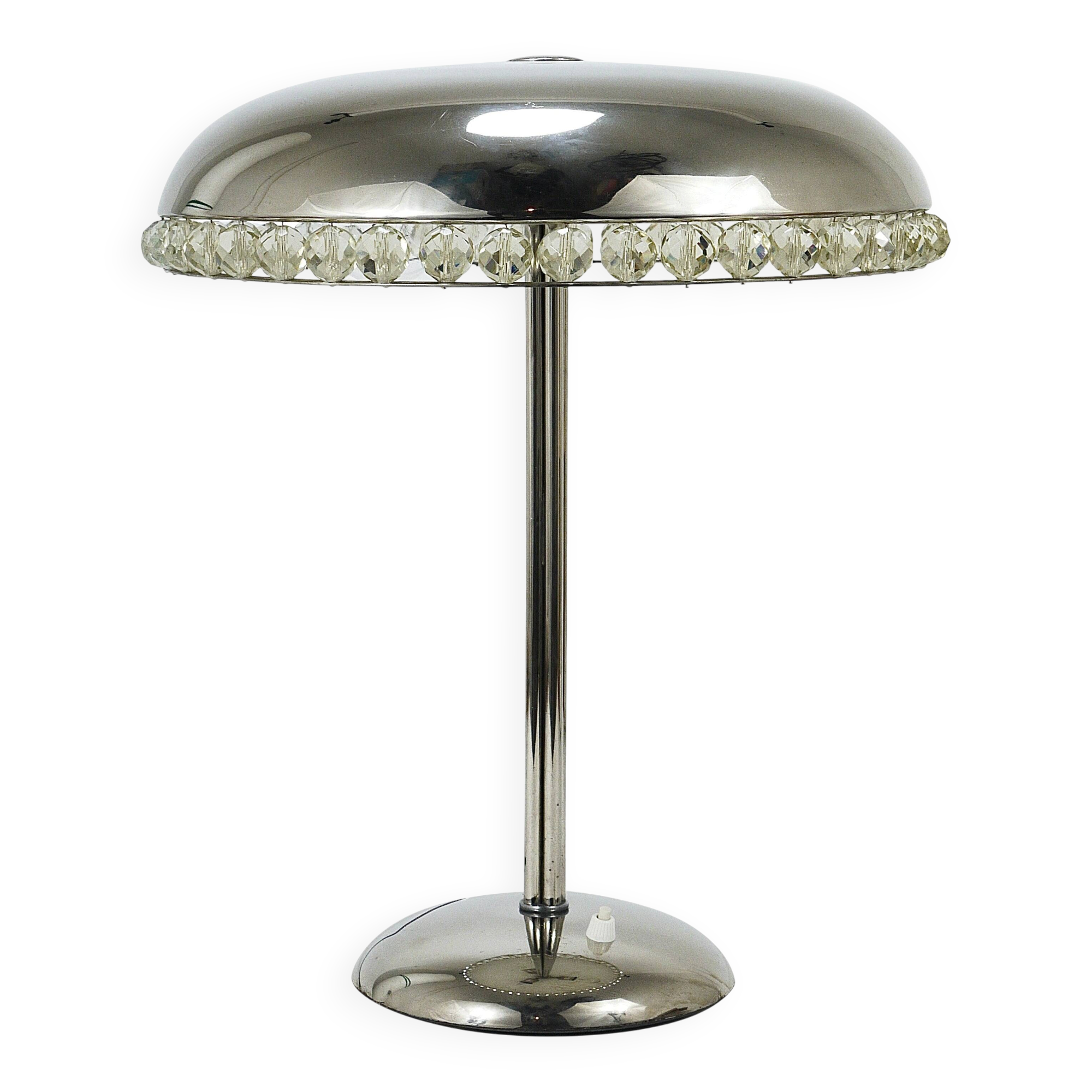Mushroom Table Lamp in Nickel and Crystal Bakalowits Vienna, Austria, 1950s
